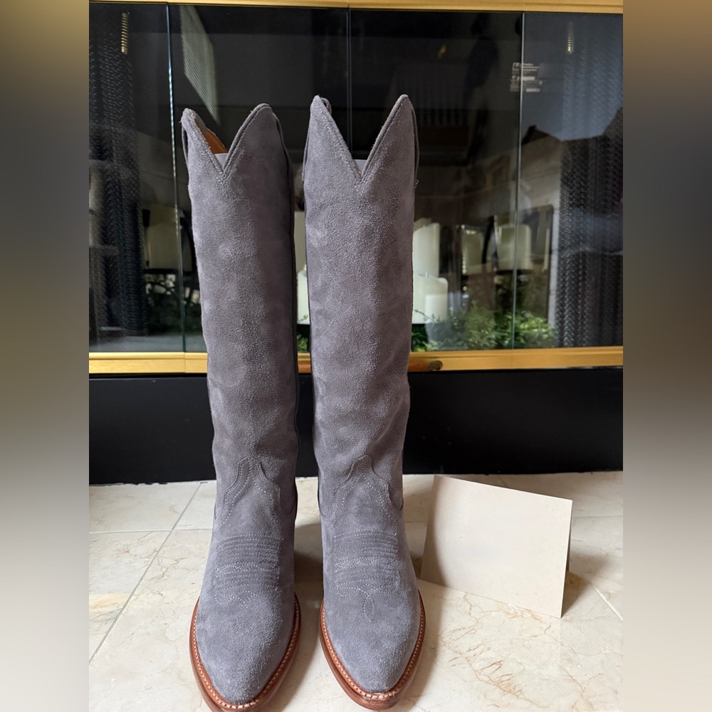 Tecovas The Abby Cavalier Charcoal Gray Suede Women's Boot Sz 7